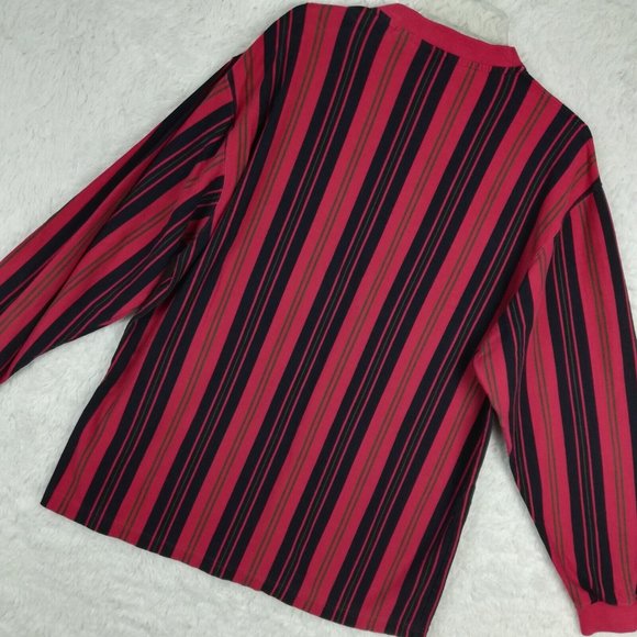 Eddie Bauer Mens Shirt‎ Henley Long Sleeve Red Blue Stripes Pullover L - Picture 8 of 13